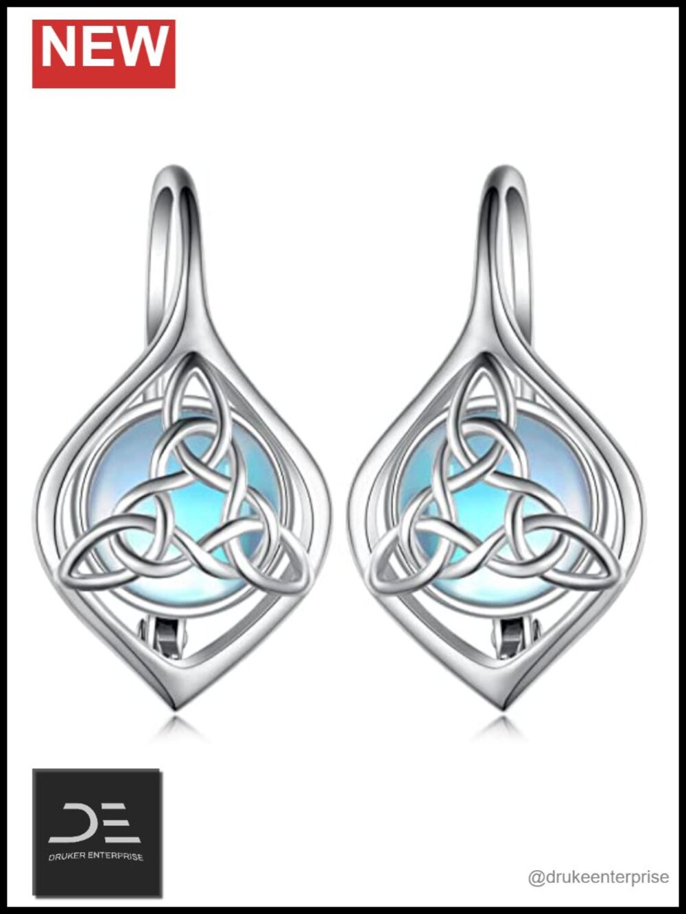 925 Sterling Silver Celtic Knot Moonstone Leverback Earrings Irish Jewelry Gift